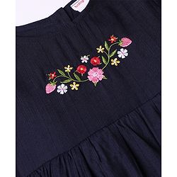 Babyhug Woven Dress with Full Sleeves and Floral Embroidery in Navy Blue