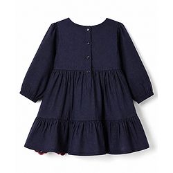 Babyhug Woven Dress with Full Sleeves and Floral Embroidery in Navy Blue