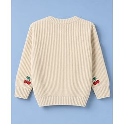 Babyhug Knit Full Sleeves Pullovers With Cherry Embroidery - Lemon