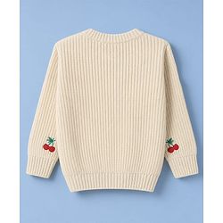 Babyhug Knit Full Sleeves Pullovers With Cherry Embroidery - Lemon