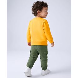 Babyhug 100% Cotton Single Jersey Knit Full Sleeves Striped T-Shirt & Lounge Pant Set with Dino Applique - Yellow