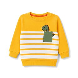 Babyhug 100% Cotton Single Jersey Knit Full Sleeves Striped T-Shirt & Lounge Pant Set with Dino Applique - Yellow