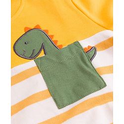 Babyhug 100% Cotton Single Jersey Knit Full Sleeves Striped T-Shirt & Lounge Pant Set with Dino Applique - Yellow