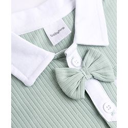 Babyhug 100% Cotton Knit Half Sleeves Solid Textured T-Shirt & Shorts Set With Bow Applique - Light Green