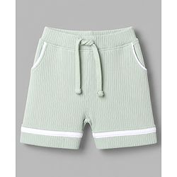 Babyhug 100% Cotton Knit Half Sleeves Solid Textured T-Shirt & Shorts Set With Bow Applique - Light Green