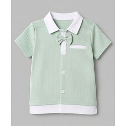 Babyhug 100% Cotton Knit Half Sleeves Solid Textured T-Shirt & Shorts Set With Bow Applique - Light Green