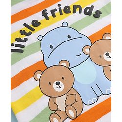Babyhug Single Jersey Knit Half Sleeves Striped T-Shirt & Shorts Set With Bear & Text Print - Blue
