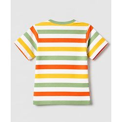 Babyhug Single Jersey Knit Half Sleeves Striped T-Shirt & Shorts Set With Bear & Text Print - Blue