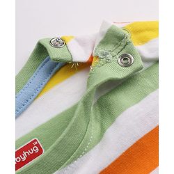 Babyhug Single Jersey Knit Half Sleeves Striped T-Shirt & Shorts Set With Bear & Text Print - Blue