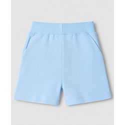 Babyhug Single Jersey Knit Half Sleeves Striped T-Shirt & Shorts Set With Bear & Text Print - Blue