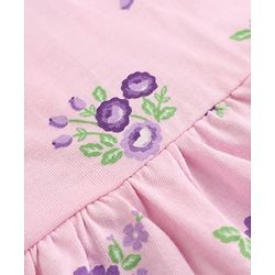 Babyhug Single Jersey Knit Frock with Half Sleeves and Floral, Polka Dot Print in Pink & Purple