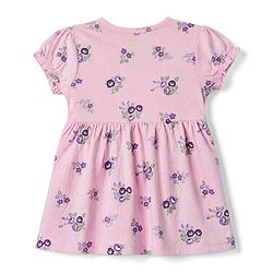 Babyhug Single Jersey Knit Frock with Half Sleeves and Floral, Polka Dot Print in Pink & Purple