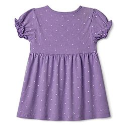 Babyhug Single Jersey Knit Frock with Half Sleeves and Floral, Polka Dot Print in Pink & Purple