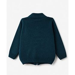 Babyhug Knit Front Open Sweater with Full Sleeves and Bear Applique in Navy Blue for 3-6 Months