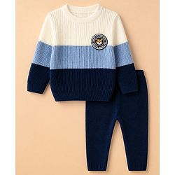 Babyhug Knit Sweater Sets Full Sleeves with Tiger Patch in Blue for 3-6 Months