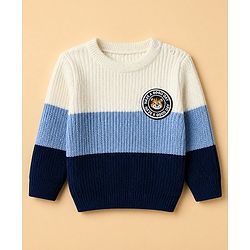 Babyhug Knit Sweater Sets Full Sleeves with Tiger Patch in Blue for 3-6 Months