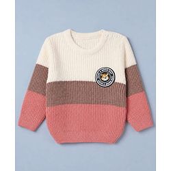 Babyhug Knit Full Length Sweater Sets with Full Sleeves and Tiger Patch in Pink for 3-6 Months
