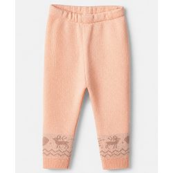 Babyhug Knit Full Sleeves Sweater Set with Heart Reindeer & Cable Knit Design - Peach
