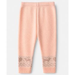 Babyhug Knit Full Sleeves Sweater Set with Heart Reindeer & Cable Knit Design - Peach