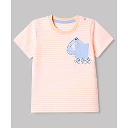 Babyhug 100% Cotton Single Jersey Knit Half Sleeves T-Shirt & Shorts With Construction Vehicle Print - Peach & Light Blue