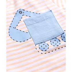 Babyhug 100% Cotton Single Jersey Knit Half Sleeves T-Shirt & Shorts With Construction Vehicle Print - Peach & Light Blue