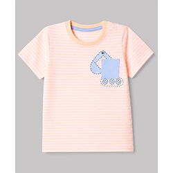 Babyhug 100% Cotton Single Jersey Knit Half Sleeves T-Shirt & Shorts With Construction Vehicle Print - Peach & Light Blue
