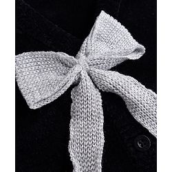 Babyhug Knit Full Sleeves Solid Front Open Sweaters With Bow Applique - Black