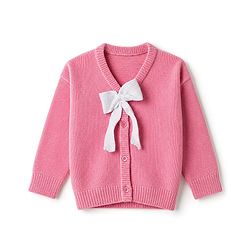 Babyhug Knit Full Sleeves Solid Front Open Sweaters With Bow Applique - Pink