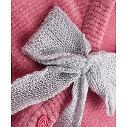 Babyhug Knit Full Sleeves Solid Front Open Sweaters With Bow Applique - Pink