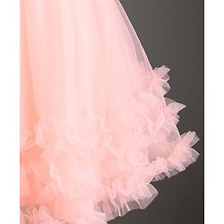 Babyhug Mesh Woven Sleeveless Party Dress with Floral Corsage Bow Applique & Ruffles - Peach