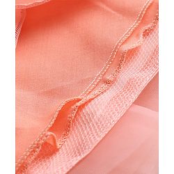 Babyhug Mesh Woven Sleeveless Party Dress with Floral Corsage Bow Applique & Ruffles - Peach