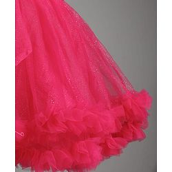 Babyhug Mesh Woven Sleeveless Party Dress With Floral Applique & Ruffles - Dark Pink