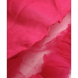 Babyhug Mesh Woven Sleeveless Party Dress With Floral Applique & Ruffles - Dark Pink