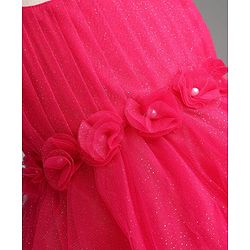 Babyhug Mesh Woven Sleeveless Party Dress With Floral Applique & Ruffles - Dark Pink