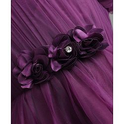 Babyhug Mesh Woven Sleeveless Party Dress With Floral Applique & Ruffles - Purple