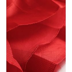 Babyhug Satin Woven Half Sleeves Textured Solid Colour Party Dress with Floral Corsage -Red