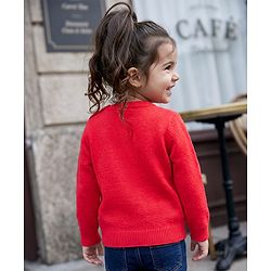 Babyhug Knit Full Sleeves Solid Pullovers With Bow Applique - Red