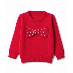 Babyhug Knit Full Sleeves Solid Pullovers With Bow Applique - Red