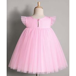 Babyhug Mesh Woven Sleeveless Party Dress With Frills & Lace Detailing - Pink