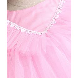 Babyhug Mesh Woven Sleeveless Party Dress With Frills & Lace Detailing - Pink