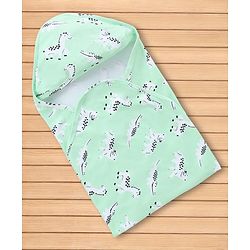 Babyhug Knit 100% Cotton Interlock Towel & Wrapper With Hood & Animal Print L 75.5 x B 69 cm - Green