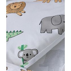Babyhug 100% Cotton Interlock Knit Hooded Towel & Wrapper with Lion Elephant Koala Crocodile Print L 75 x B 68.5 cm - White