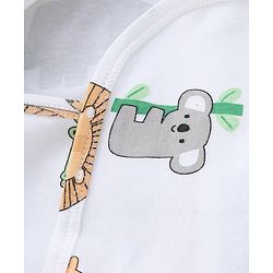 Babyhug 100% Cotton Interlock Knit Hooded Towel & Wrapper with Lion Elephant Koala Crocodile Print L 75 x B 68.5 cm - White