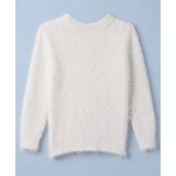 Babyhug Knit Pullover with Full Sleeves and Flower Applique - White