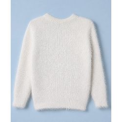 Babyhug Knit Pullover with Full Sleeves and Flower Applique - White