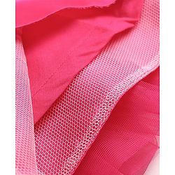 Babyhug Mesh Woven Frill Sleeves Solid Colour Sequinned Party Dress with Floral Applique -Fuchsia