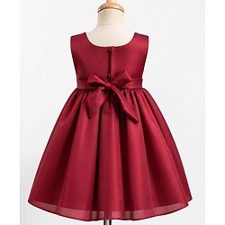 Babyhug  Mesh Woven Sleeveless Party Dress With Sequin Detailing & Floral Applique - Maroon