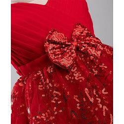 Babyhug  Mesh Woven Sleeveless Party Dress With Sequin Detailing & Floral Corsage - Red