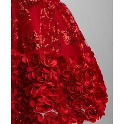 Babyhug  Mesh Woven Sleeveless Party Dress With Sequin Detailing & Floral Corsage - Red