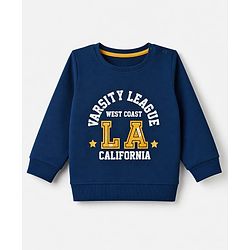 Babyhug Terry Knit Full Sleeves Text Printed T-Shirt & Jogger Set - Navy Blue & Yellow